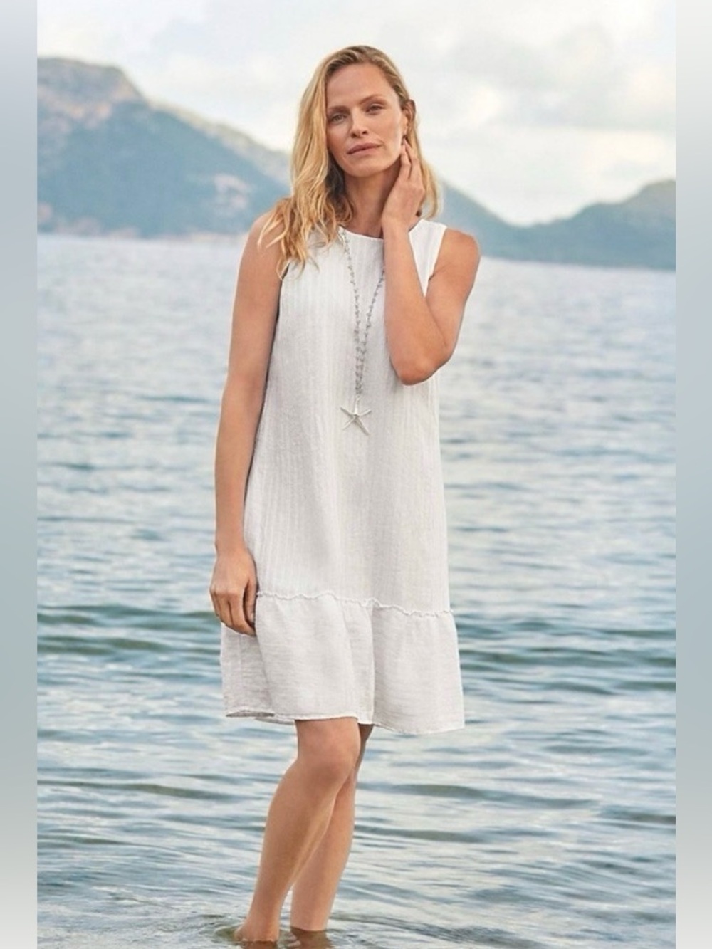 Tommy Bahama Shimmer Stripe Linen Porto Fino Dress Med Coastal Nautical Beach
